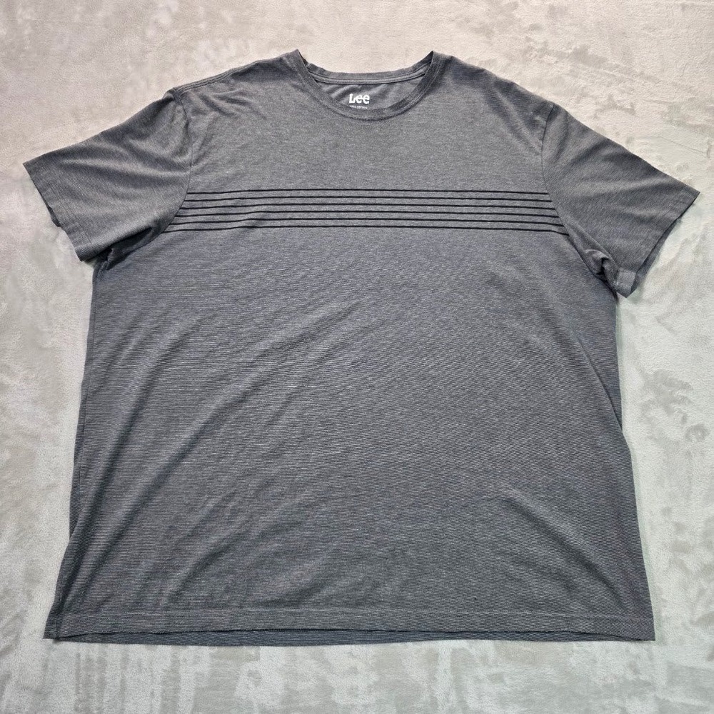 Lee Mens 2XL Pima Cotton Blend Gray Heather Striped Short Sleeve T-Shirt